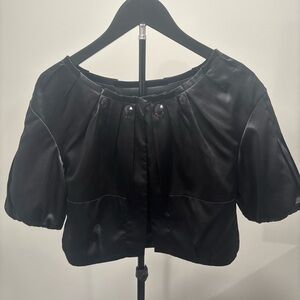Elle Black Satin Blouse with Button Accents